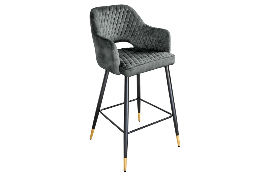 Barhocker PARIS Samt Metall Grau-Grün mit Ziersteppung 60x51x104,5cm Barhocker PARIS Samt Metall Grau-Grün mit Ziersteppung 60x51x104,5cm