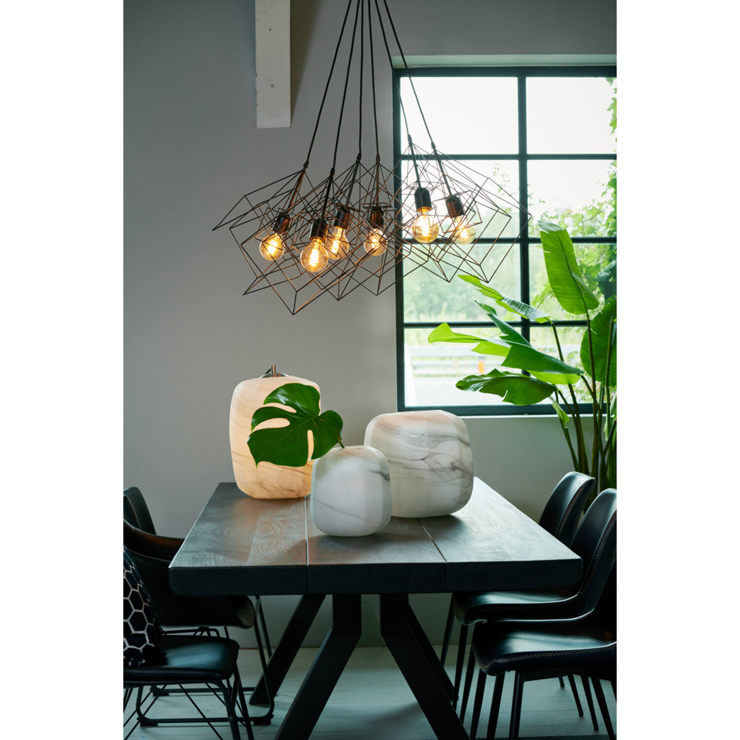 3091312_11 Hängeleuchte KUBINKA Metall Mattschwarz 6xE27 25x25x26cm