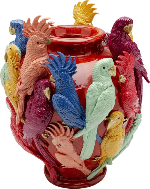 Vase Birds Gossip bunt Polyresin 30x24,5x24,5cm handbemalt 