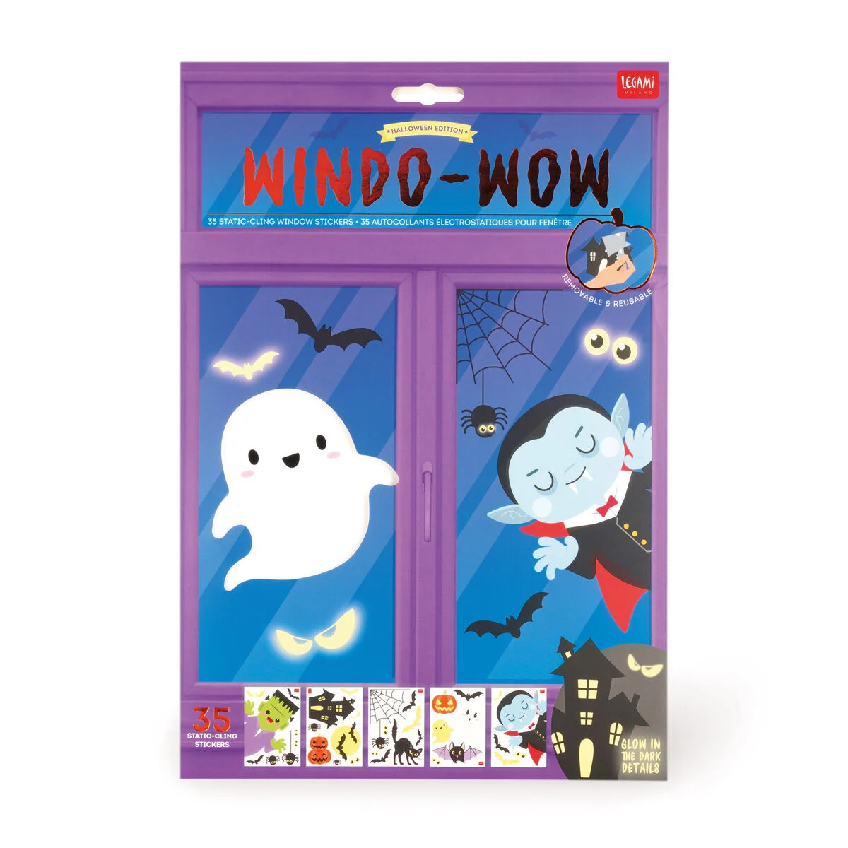 Set mit 35 elektrostatischen  Fensteraufklebern  Windo-Wow Halloweenmotive 