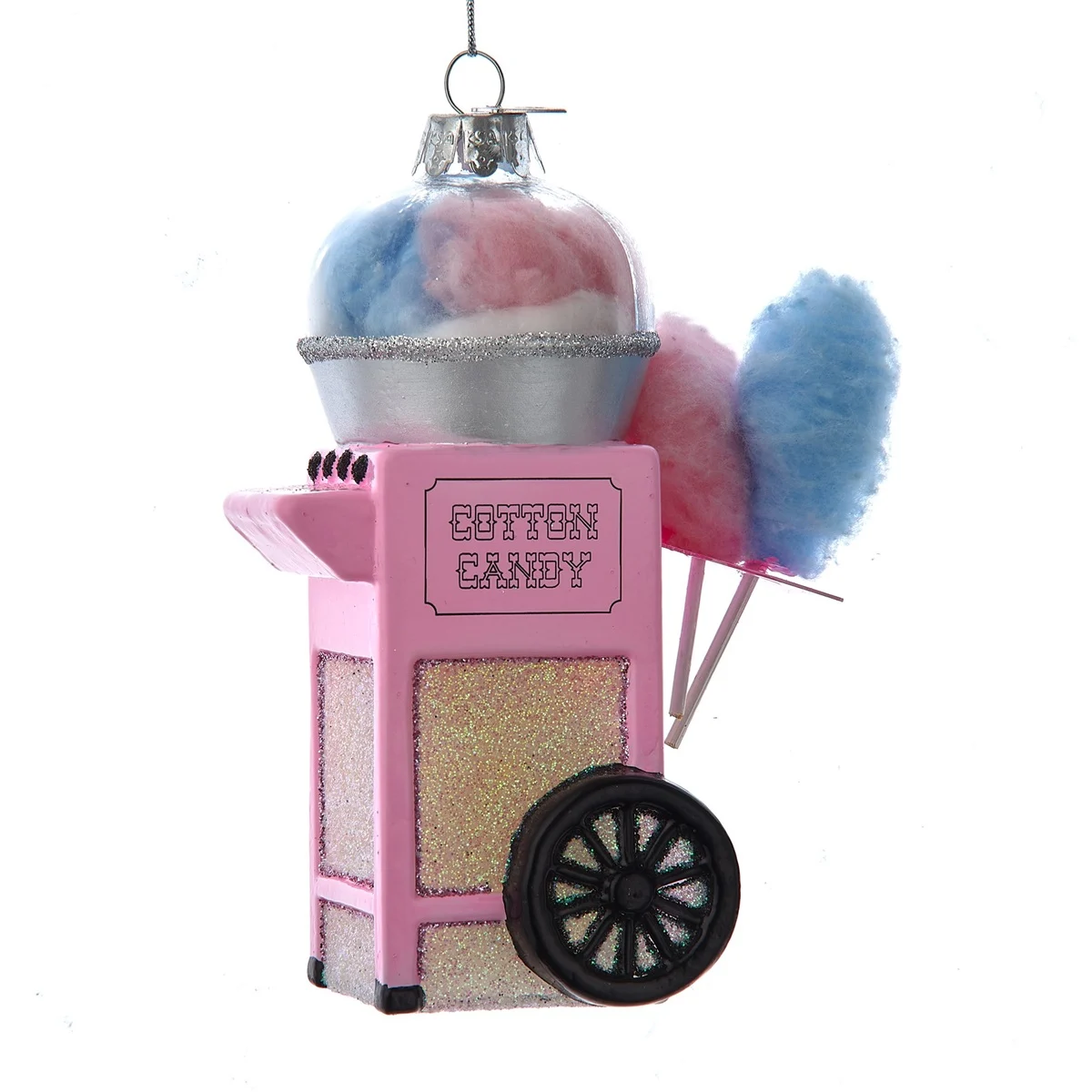 68E49A7ABF7371011E79C822B98820FA33AB2B92 Weihnachtshänger CANDY COTTON CART Zuckerwattewaagen Glas Pink 2,5x3x12cm