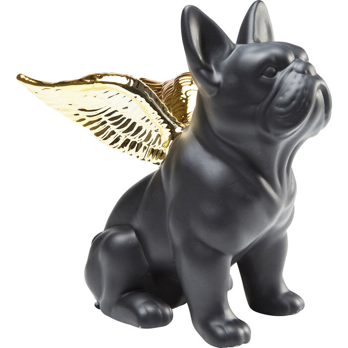 61813 Dekofigur SITTING ANGEL DOG Gold Schwarz