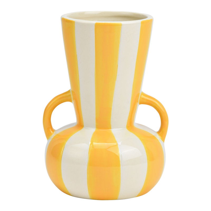 Vase gestreift aus Keramik Gelb/Weiß