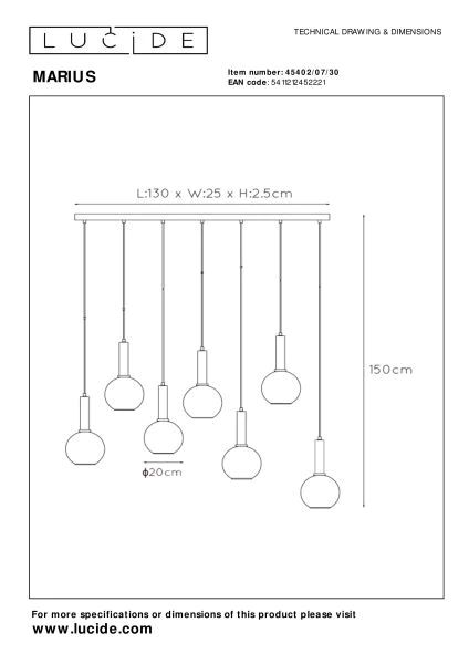 Pendelleuchte MARIUS Rauchglas Schwarz 7xE27 130x30x150cm