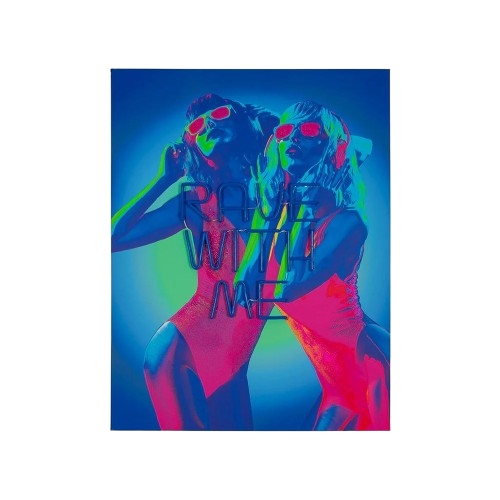 LED Wandbild RAVE WITH ME Acrylfarbe & Neon-LED auf Leinwand Handbemalt Unikat 70x4x90cm