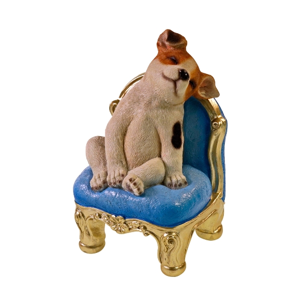 Dekofigur HUND AUF SESSEL Polyresin Blau Gold 13x12x20cm Dekofigur HUND AUF SESSEL Polyresin Blau Gold 13x12x20cm