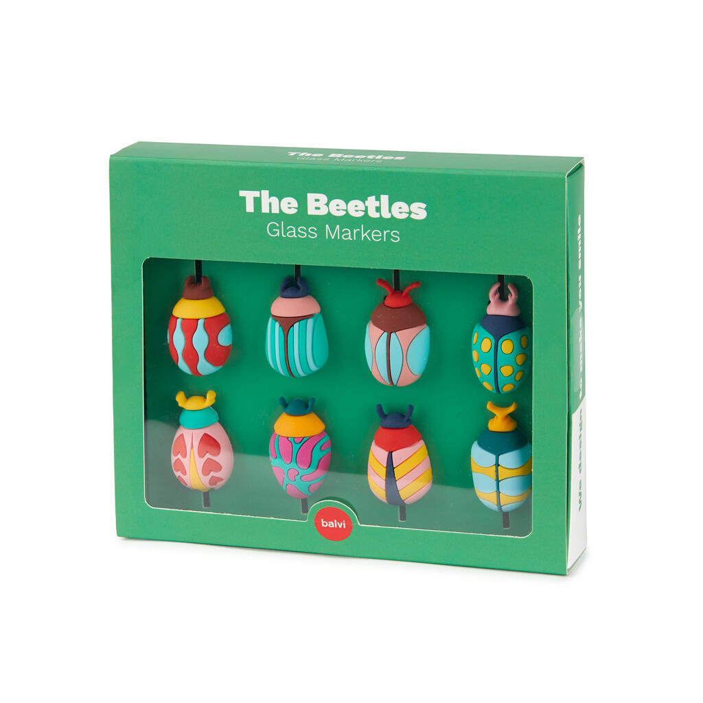 2-in-1 Glasmarker & Accessoires 8er-Set THE BEETLES Saugnapf 1,8x3x8cm