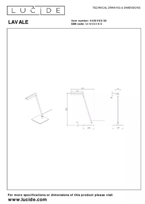 Tischleuchte LAVALE Metall 3W 130lm 2700K Warmweiß 27,2x13x42,3cm