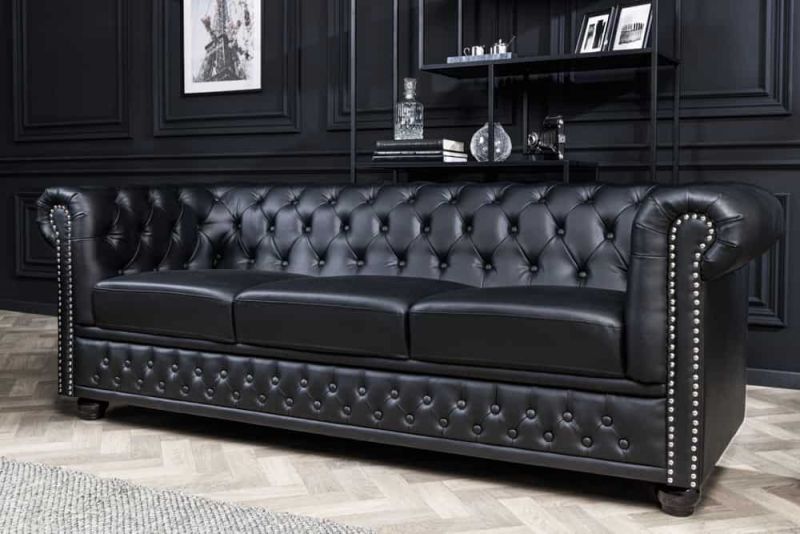 3-Sitzer Sofa CHESTERFIELD Matt-Schwarz 205x85x73cm