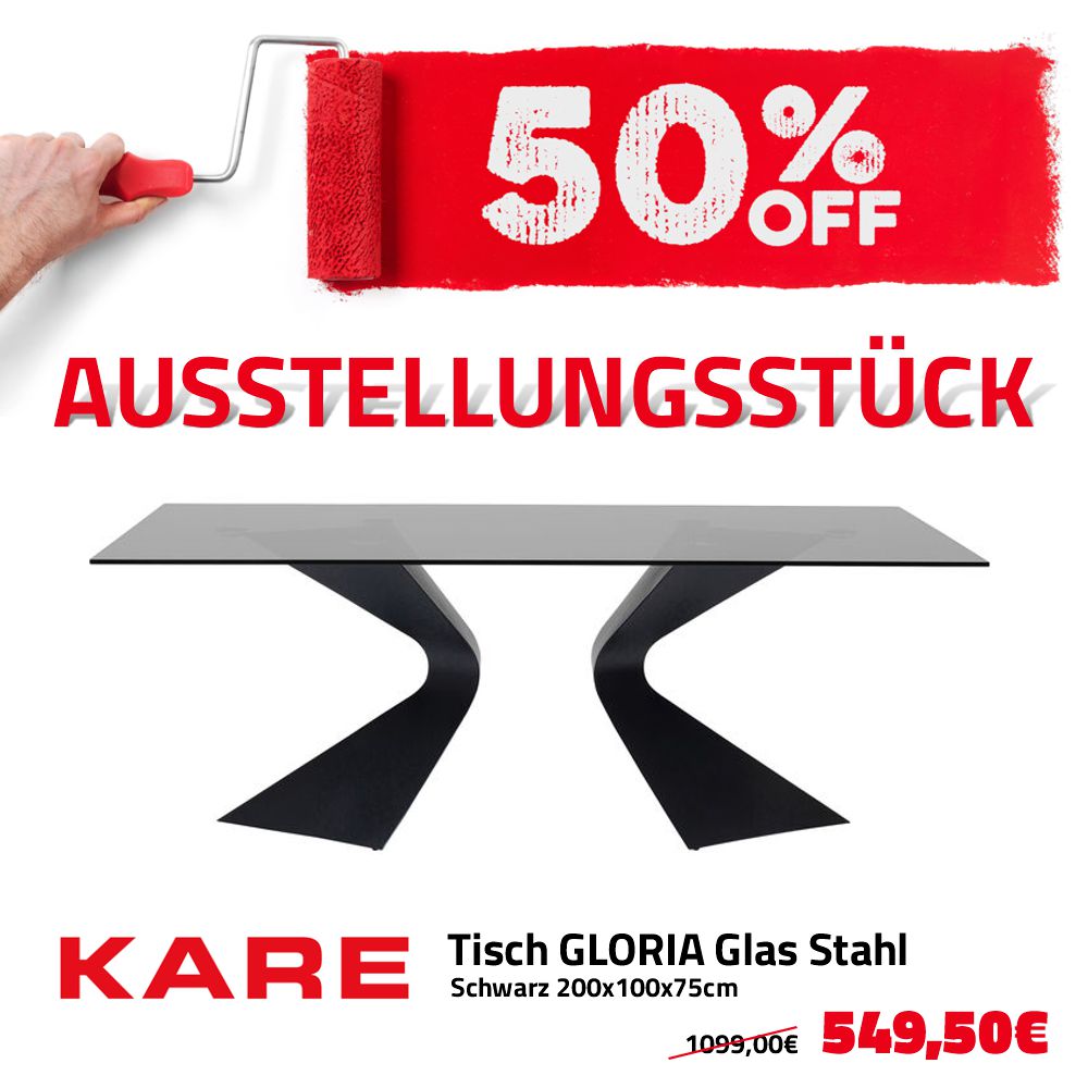 Tisch GLORIA Glas Stahl Schwarz 200x100x75cm *Ausstellungsstück*