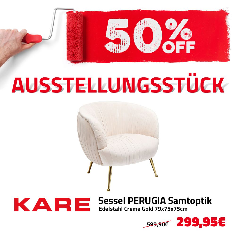 Sessel PERUGIA Samtoptik Edelstahl Creme Gold 79x75x75cm *Ausstellungsstück*