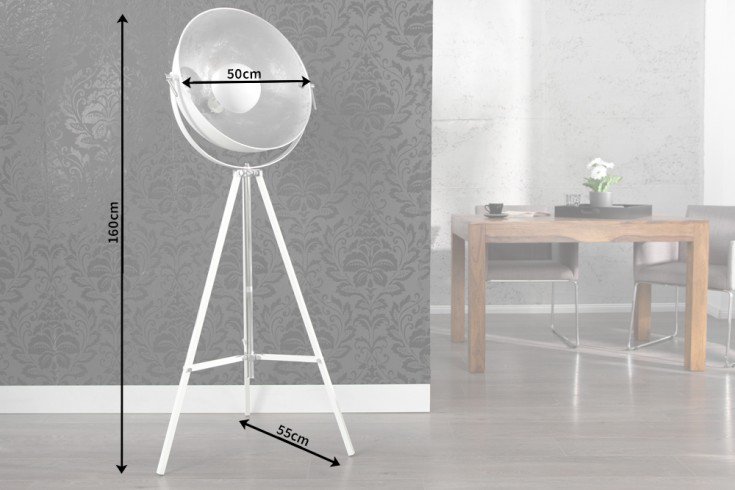 18693_infografik Stehleuchte BIG STUDIO Alu E27 Weiß Silber 55x55x160cm Höhenverstellbar