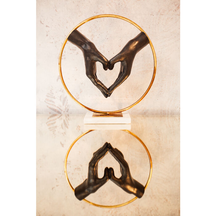 2mGA2klY0ILUMi Dekofigur ELEMENTS Heart Hand Gold Schwarz Marmor 62x60x15cm