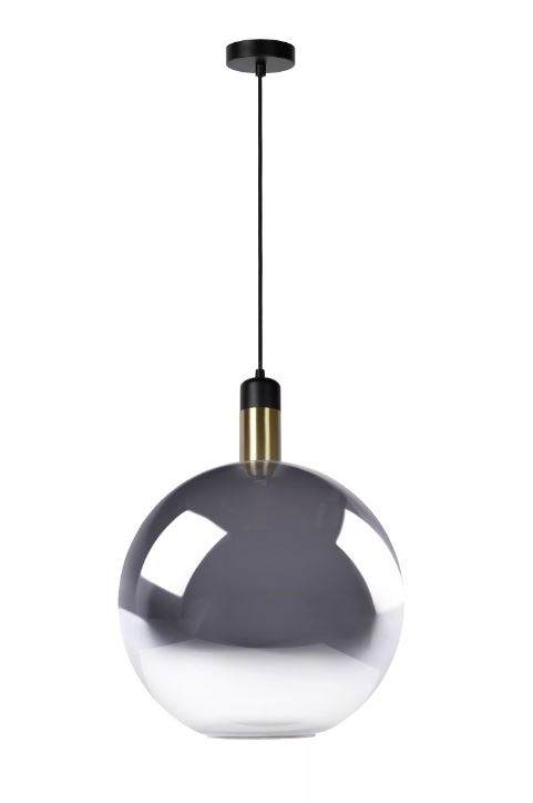 61564_3 Hängeleuchte JULIUS Rauchglas Grau Gold E27 40x40x130cm