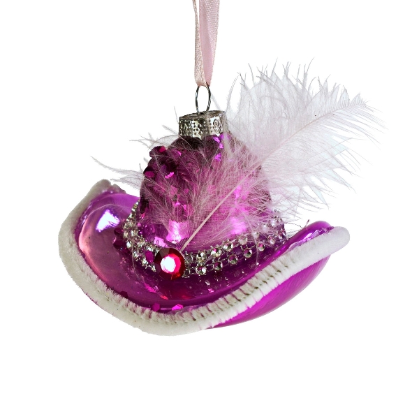 Weihnachtshänger Christbaumschmuck COWBOYHUT Glas Pink 9x6x8cm