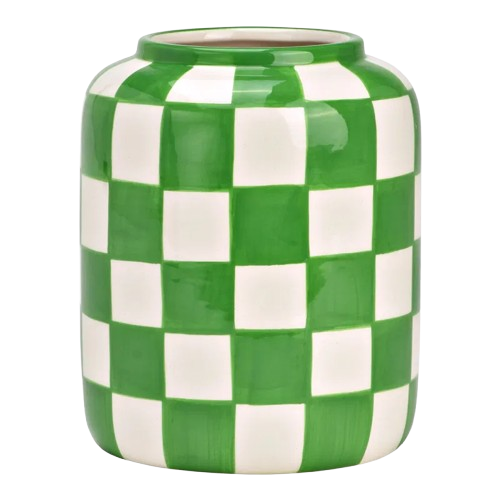 Deko Vase KARIERT Keramik Grün Weiß 12x12x14cm