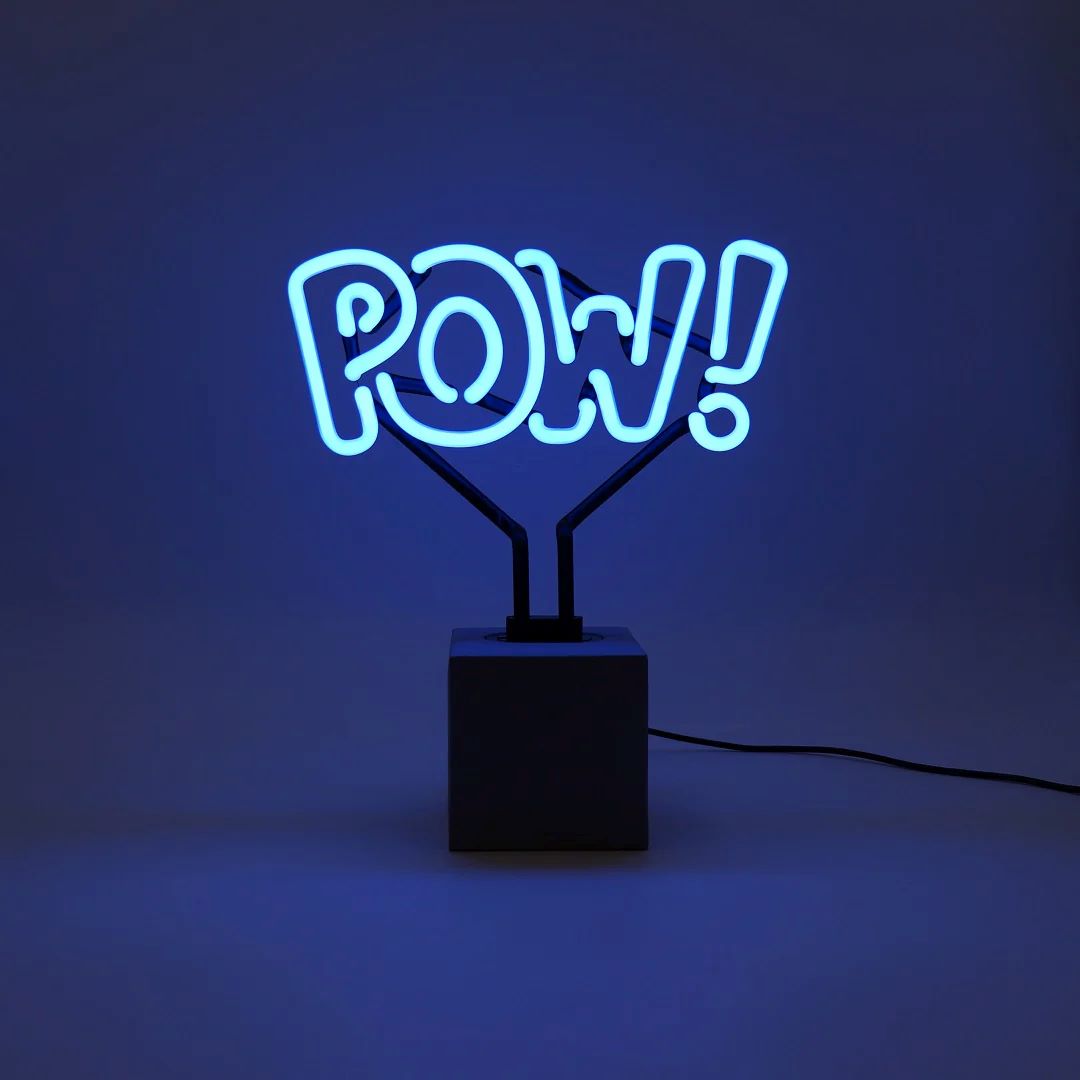 1fLhjgsU05EtE6 Neon Sign POW! Glas inkl. Betonsockel 12V 1,5m Kabel dimmbar handgemacht