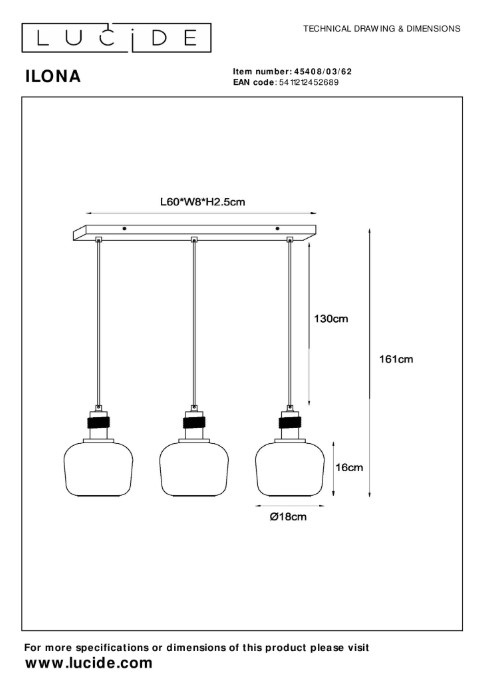 Tec-Draw-Dim Pendelleuchte ILONA Glas 3xE27 dimmbar