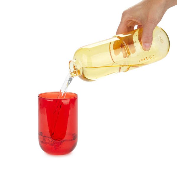 Flasche mit Glas WATER PILL Gelb/Rot Glas 550ml 7x7x19,8cm