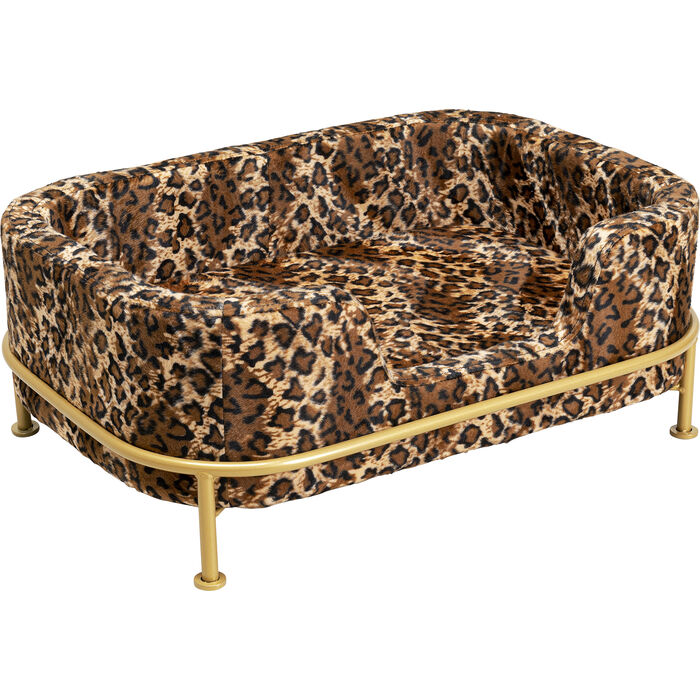 4MBYKeQlFp0FT6 Haustierbett DIVA Metall Samt Leo-Print Handgefertigt Waschbar 44x63x24,5cm