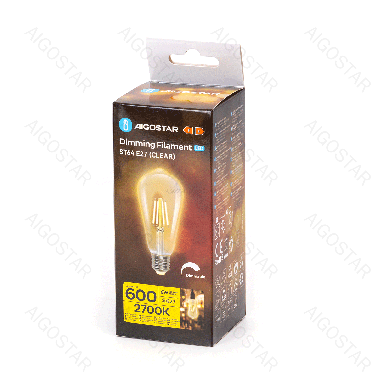 LED Filament Leuchtmittel ST64 E27 6W 600lm 2700K Warmweiß dimmbar 6,4x6,4x14,2cm