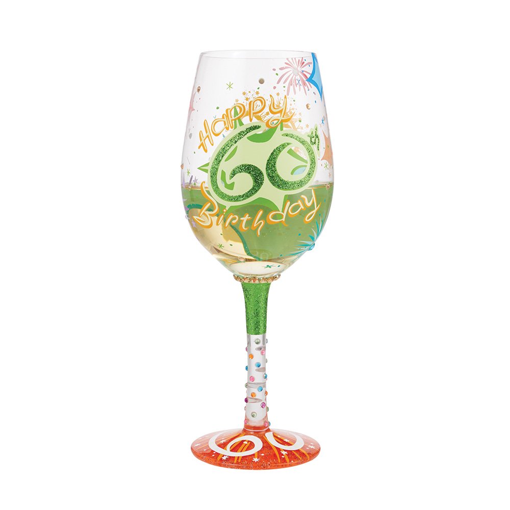Weinglas HAPPY 60TH BIRTHDAY by Lolita handbemalt Unikat 444ml 8,5x8,5x22,5cm