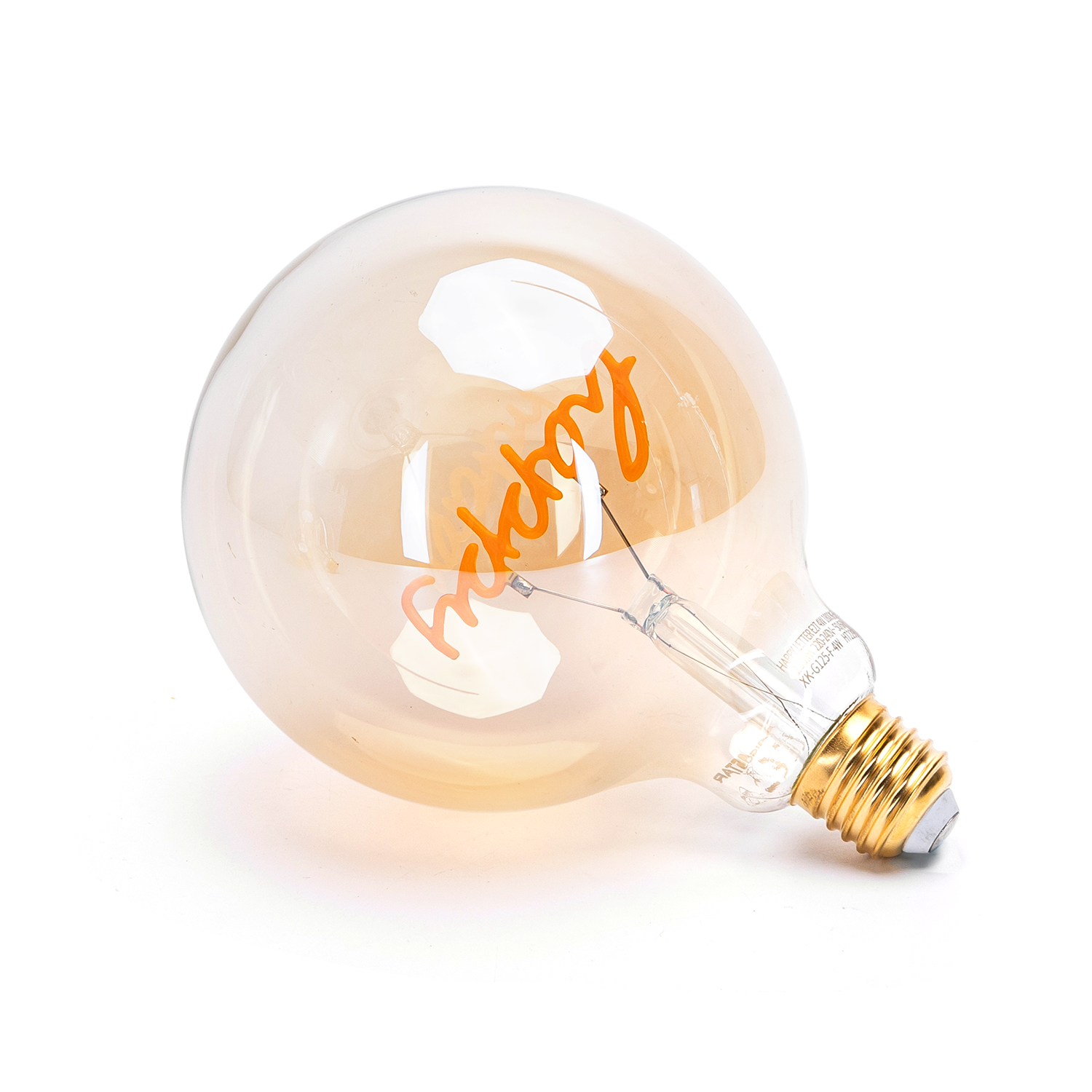 LED Globebirne mit Schriftzug HAPPY Gold G125 E27 4W 250lm 1800K Warmweiß 12,5x12,5x17,2cm