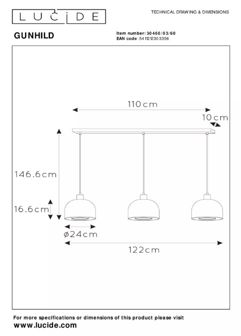Pendelleuchte GUNHILD Glas 3xE27 dimmbar