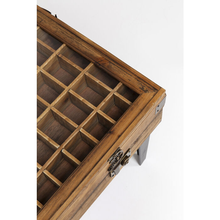 11yTixJcjbbr0Sr Couchtisch COLLECTOR NATURE Tannenholz Glas Stahl Natur Unikat 122x55x45,5cm