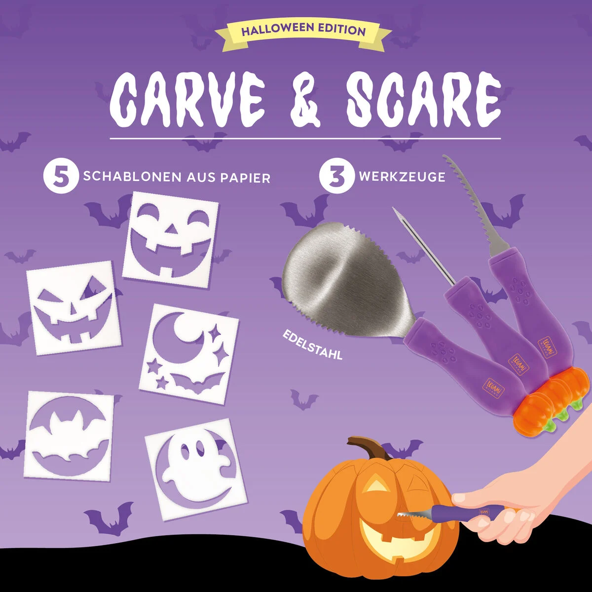 Halloween Kürbisschnitzset Carve & Scare 20x6,5x3cm 