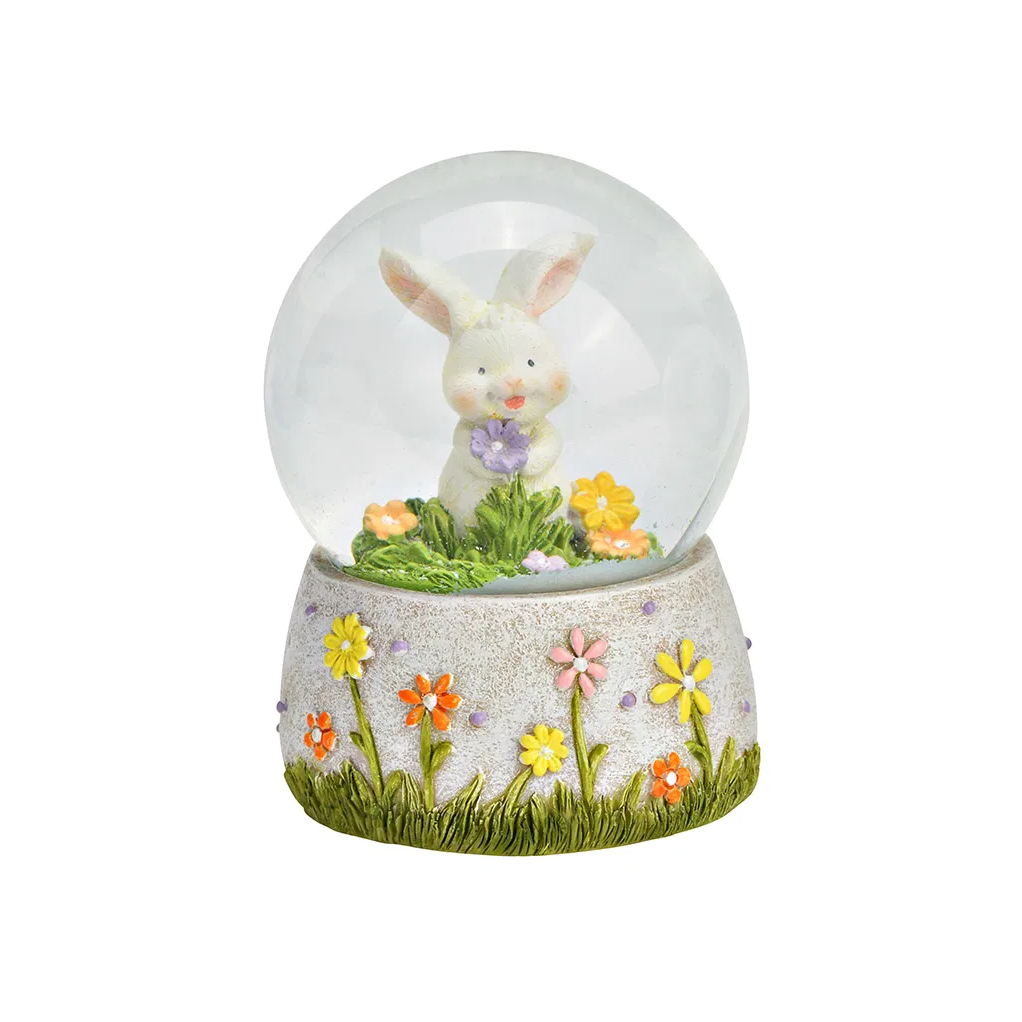 Deko Schneekugel HASE MIT BLUME Glas Polyresin Lila 7x7x9cm