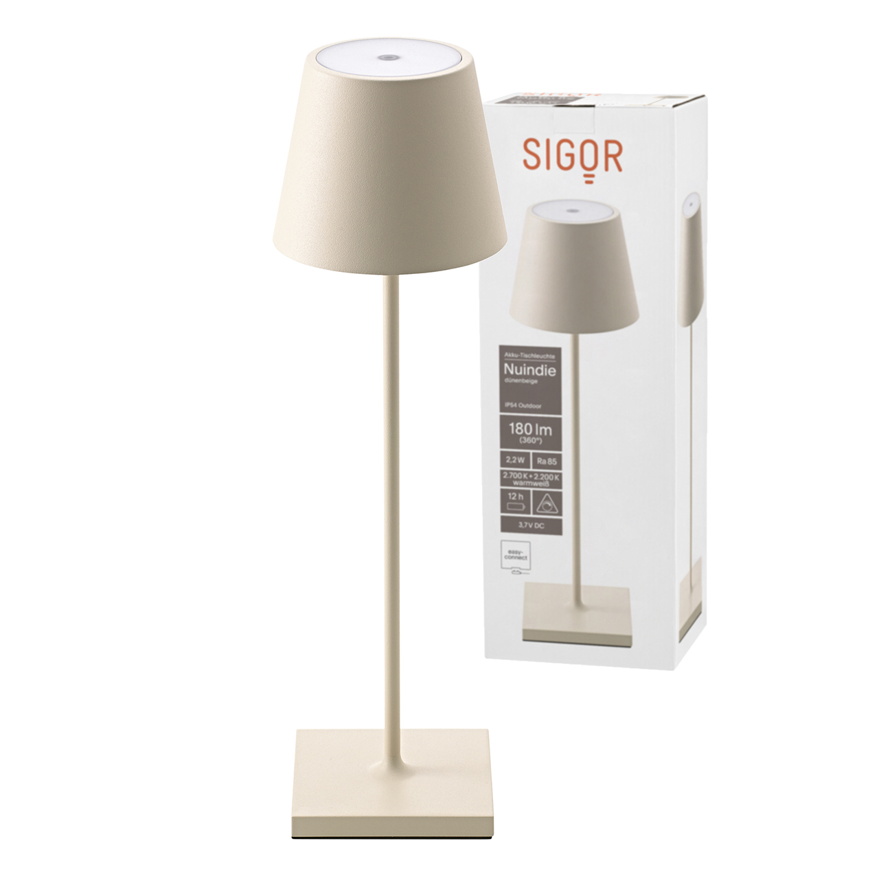 Tischleuchte NUINDIE Akku LED 38cm Beige 2,2W 2200K/2700K IP54