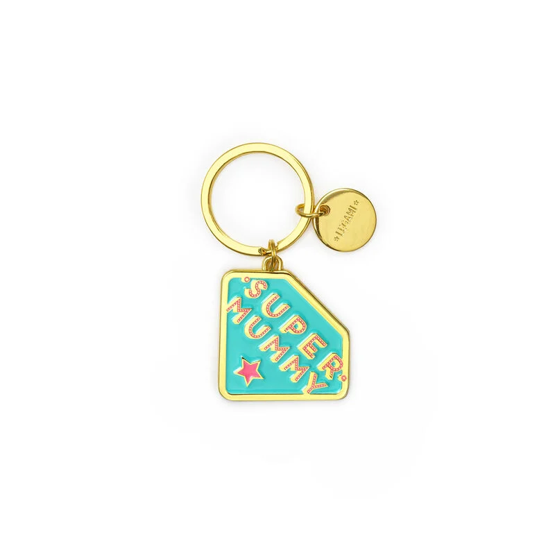 Schlüsselanhänger - What a Key Ring! SUPER MUMMY Zink Gold Türkis 0,2x6x8cm