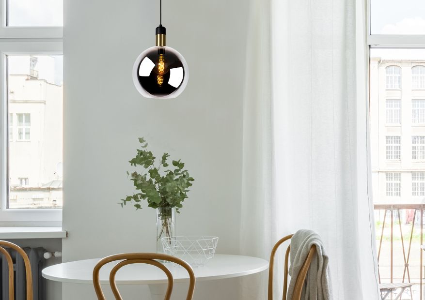 61564 Hängeleuchte JULIUS Rauchglas Grau Gold E27 40x40x130cm