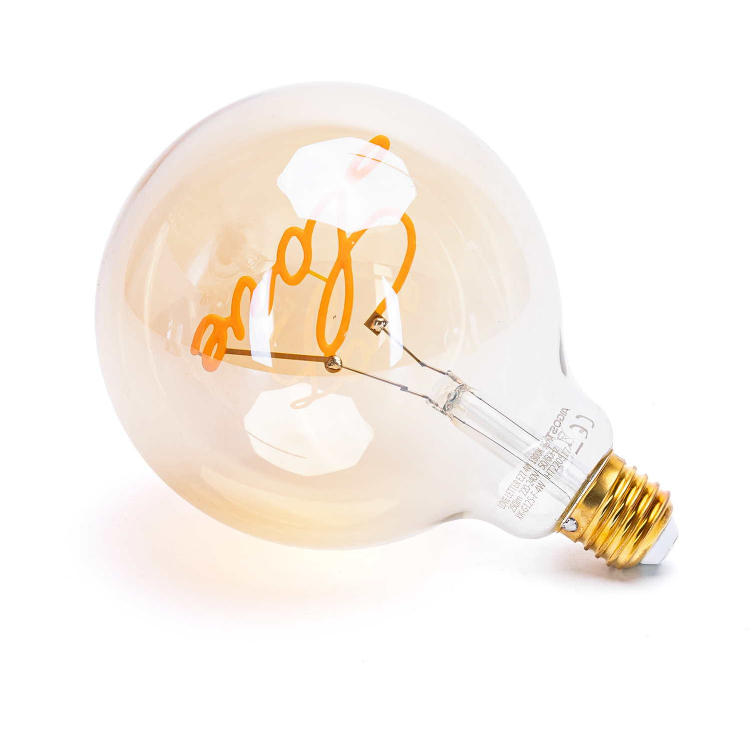 LED Globebirne mit Schriftzug LOVE Gold G125 E27 4W 250lm 1800K Warmweiß 12,5x12,5x17,2cm