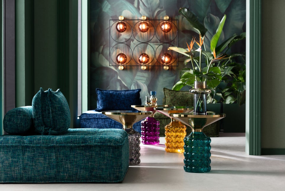 Beistelltisch LOLA Glas Stahl Lila 50x50x52cm Beistelltisch LOLA Glas Stahl Lila 50x50x52cm