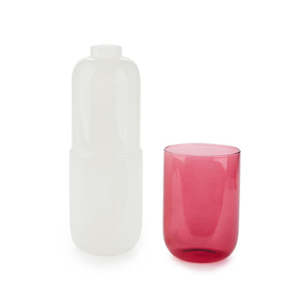 Flasche mit Glas WATER PILL Weiß/Rosa Glas 550ml 7x7x19,8cm