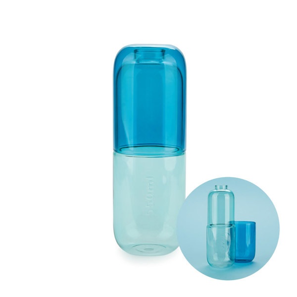 Flasche mit Glas WATER PILL Glas 550ml 7x7x19,8cm Flasche mit Glas WATER PILL Glas 550ml 7x7x19,8cm