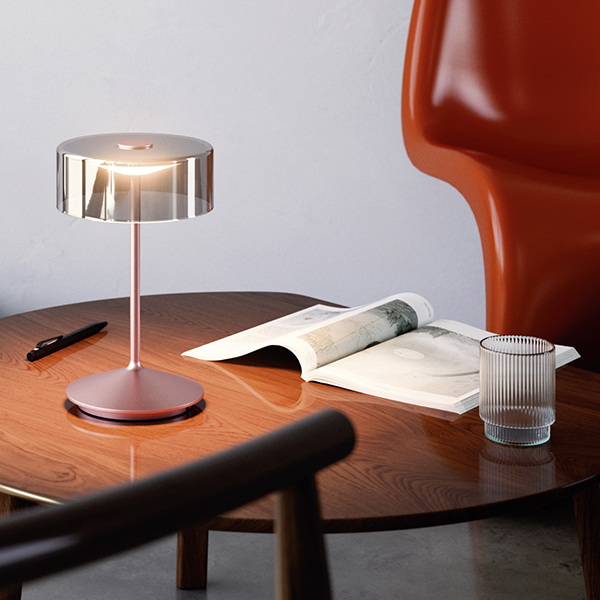 LED Akku-Tischleuchte NUMOTION Glas Roségold 2200K/2700K IP54 171lm 16x16x26,5cm