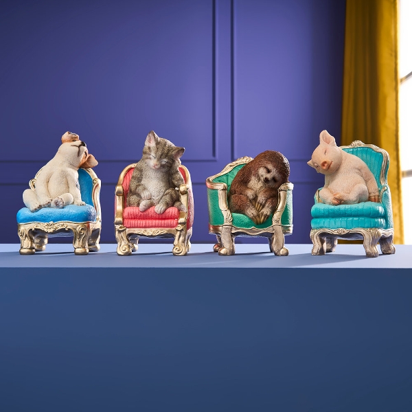 Dekofigur KATZE auf Sessel Polyresin mehrfarbig 13x11,5x20 cm