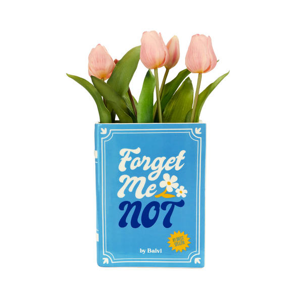 2-in-1 Deko-Vase & Buchstütze BOOK - FORGET ME NOT Blau Keramik 6,5x15x20cm