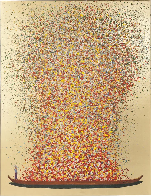 4899ef11de8fc0539f3250a2d86dc98a19587cb2 Bild Touched Flower Boat Gold Rot 80x100cm