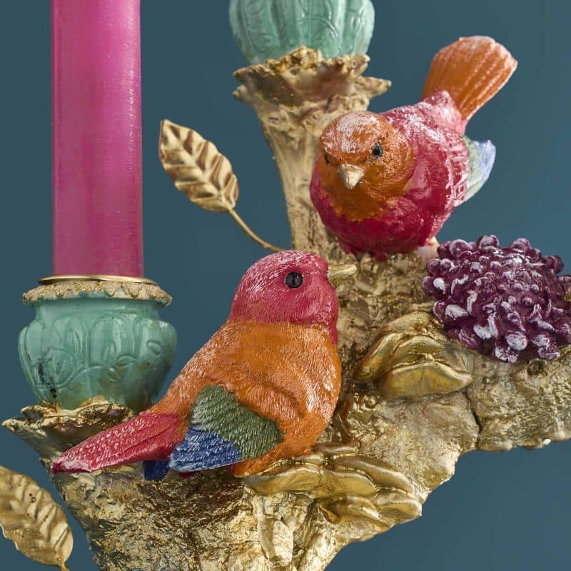 Kerzenleuchter VÖGELCHEN Polyresin mehrfarbig 22x12x20cm