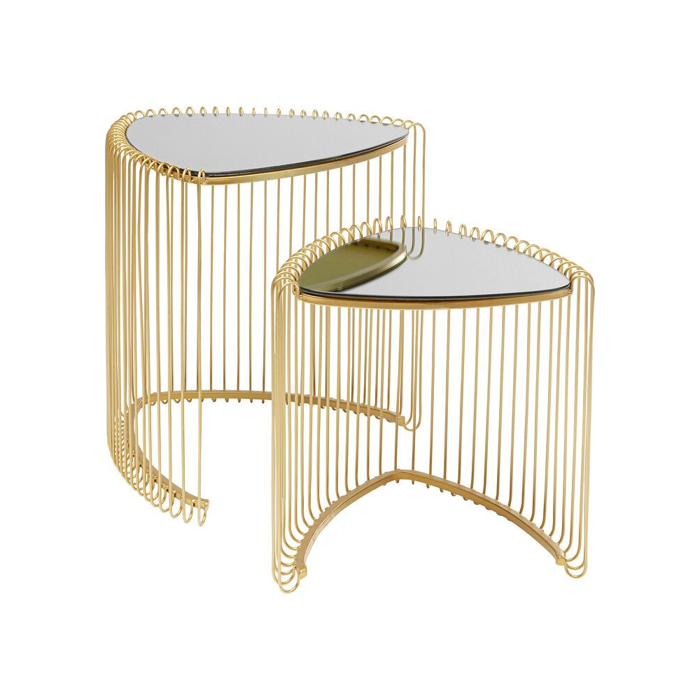 2er Beistelltisch-Set WIRE TRIANGLE Metall Glas Gold Verspiegelt 43,5x47x50,5cm 2er Beistelltisch-Set WIRE TRIANGLE Metall Glas Gold Verspiegelt 43,5x47x50,5cm