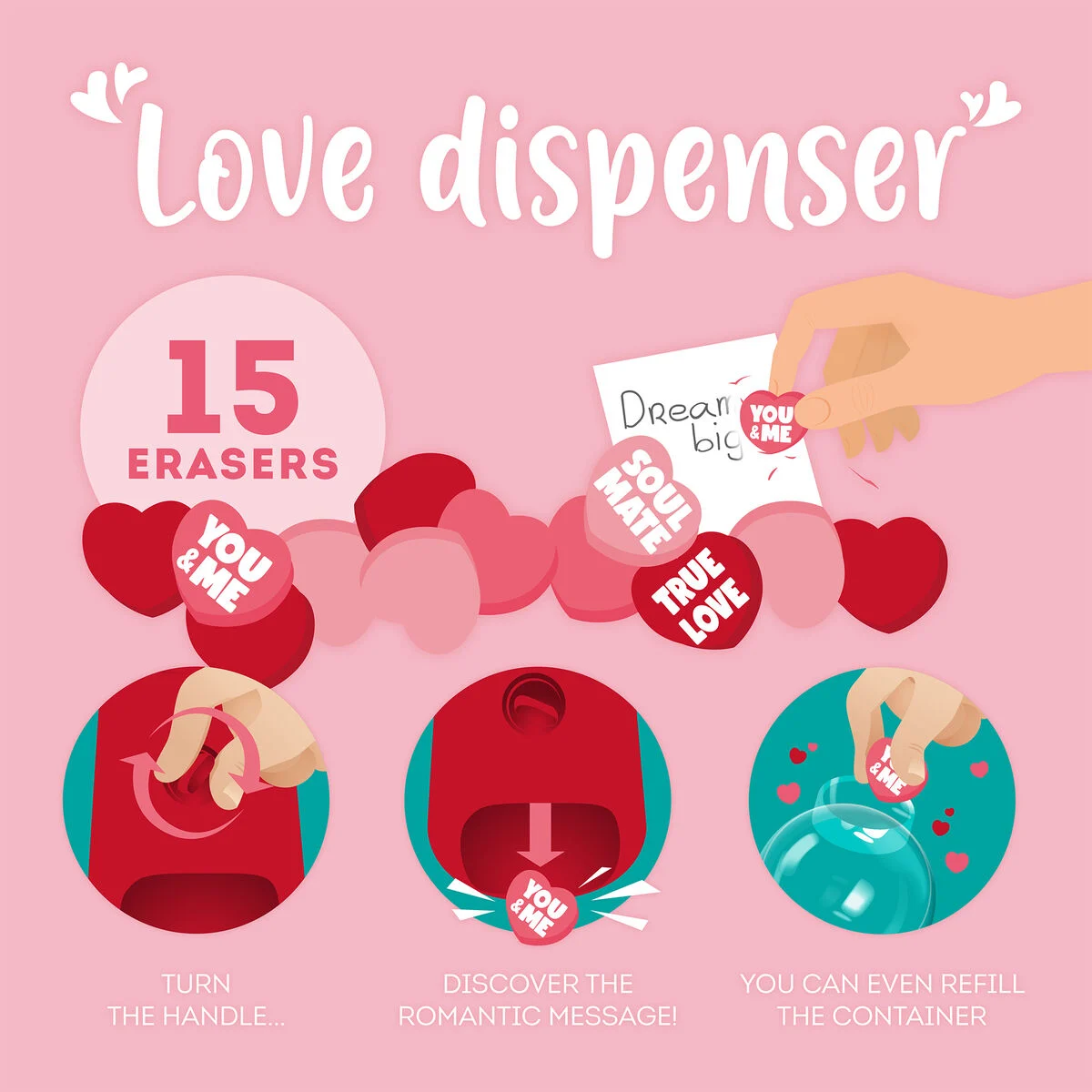 Mini-Radiergummispender - Love Dispenser Motiv HERZ