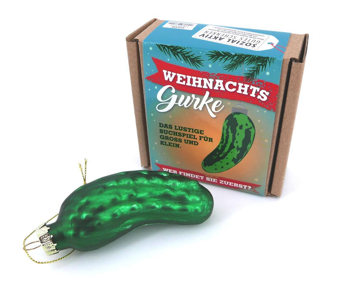 12OSD4Ov75yUS8 Weihnachtshänger GURKE Weihnachtgurke Glas 10x10x4cm
