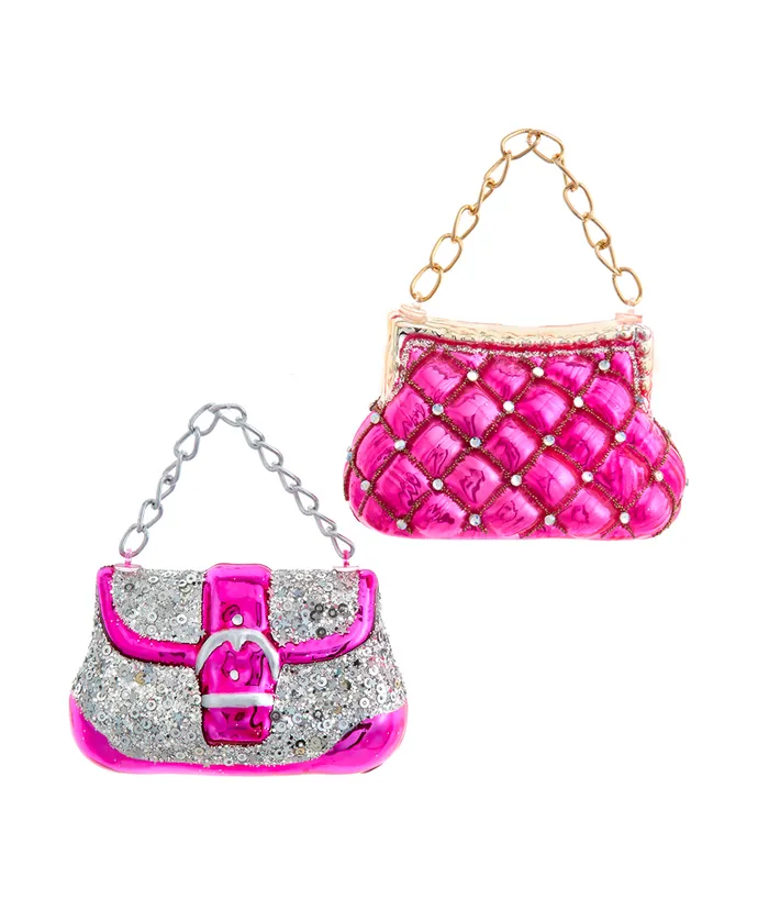 t3693 Weihnachtshänger BAG Handtasche Glas Pink 11,5x4,4x5,7cm