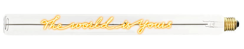 LED Tube mit Schriftzug THE WORLD IS YOURS Glas Gelb E27 2,5W 2200K 67lm 45x4x4cm   LED Tube mit Schriftzug THE WORLD IS YOURS Glas Gelb E27 2,5W 2200K 67lm 45x4x4cm