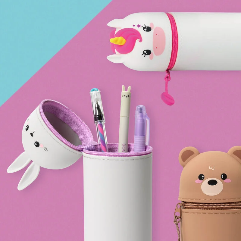 2-in-1-Federmäppchen aus Silikon - Kawaii - Teddybär