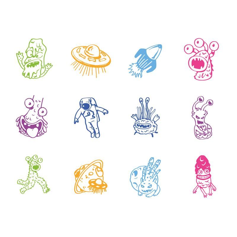959034_e SPACE ADVENTURE Stempel selbstfärbendes Stempelkissen 2,5x2,5x3,5cm Grün